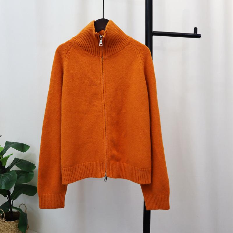 

Утепленная кофта-кардиган на двойной молнии, новая осенне-зимняя, свободного кроя, однотонная, повседневная, универсальная, вязаная, женская average size оранжевый