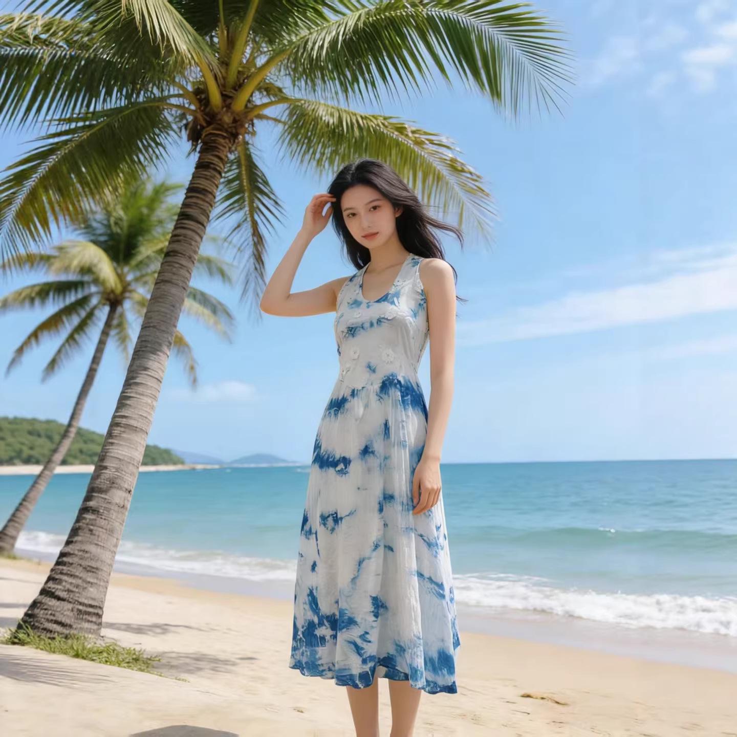 

Yunnan Dali Tie-Dye French Jacquard Halter Dress M1323 One Size