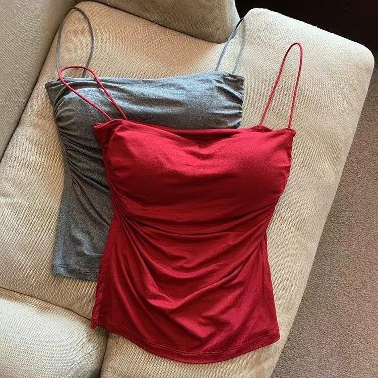 Women's One-Shoulder Strap Camisole with Built-in Bra Tank Top