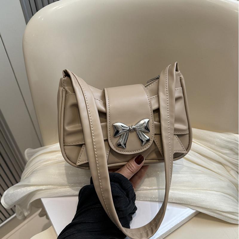 A Stylish And Versatile PU Leather Shoulder Bag for Women Cute Bow Decor Solid Color Underarm Bag Perfect for Both Casual And Chic Looks. AVE