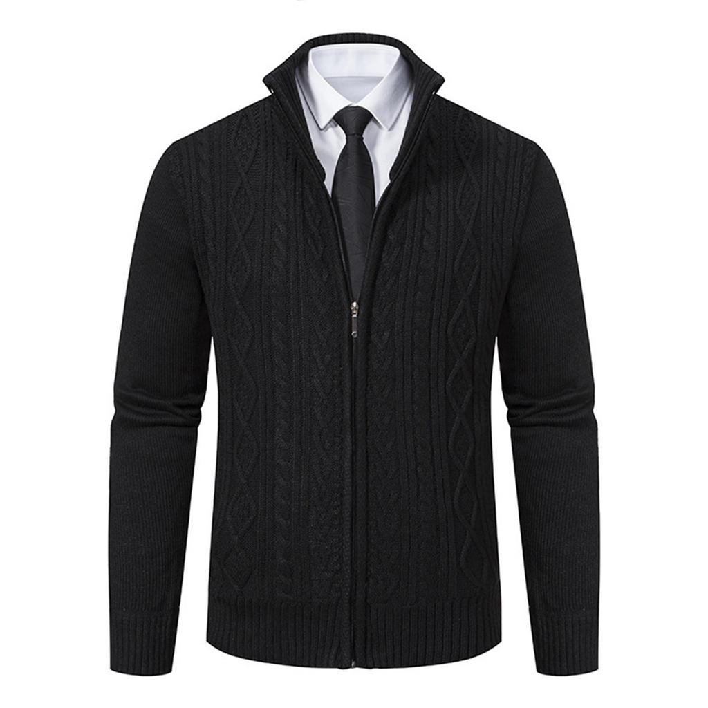 Herre Cardigan Genserjakke Herre Ståkrage Strikket Casual Ensfarget Genser