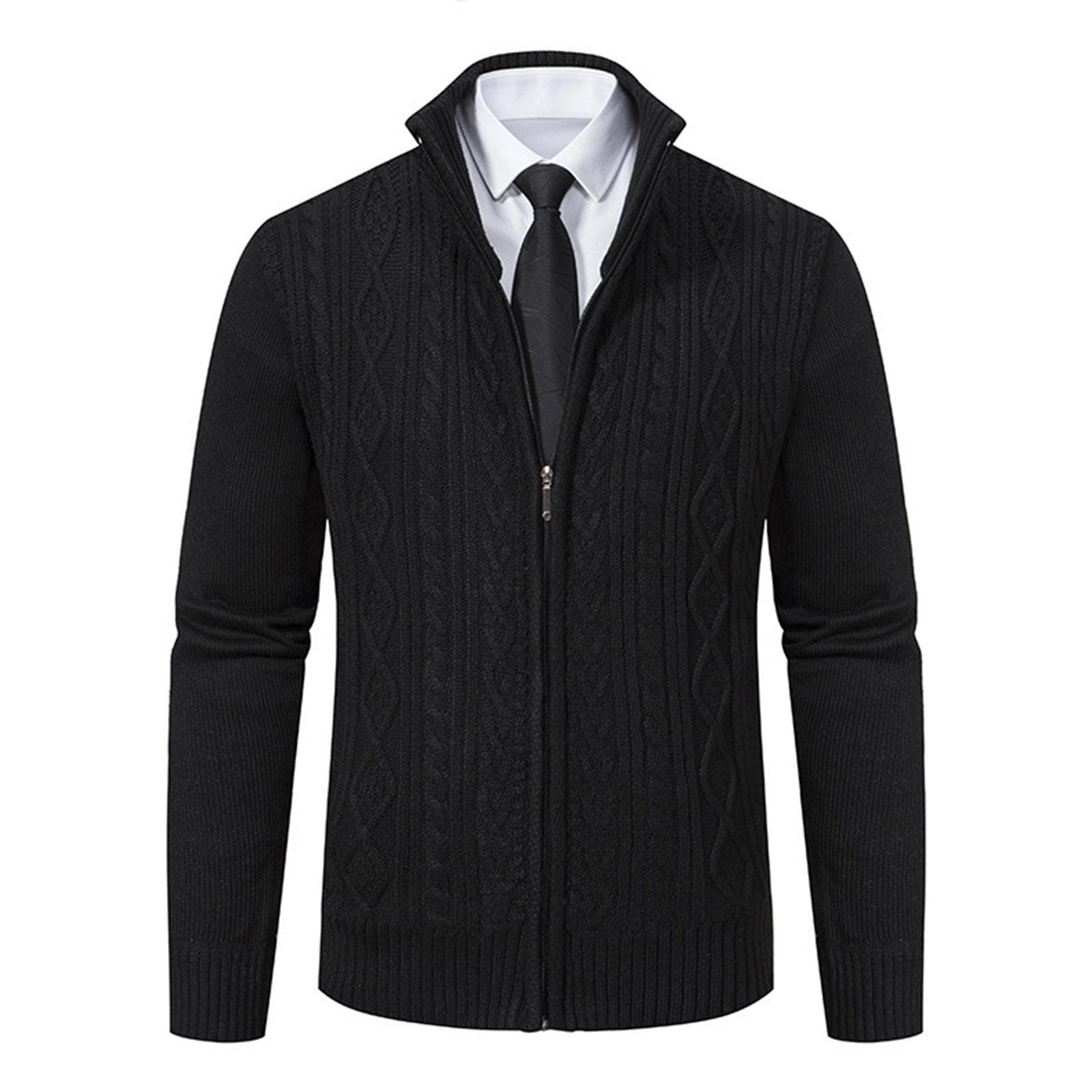 

Мужской кардиган-свитер, куртка, мужской трикотажный повседневный свитер однотонной расцветки со стойкой L чёрный