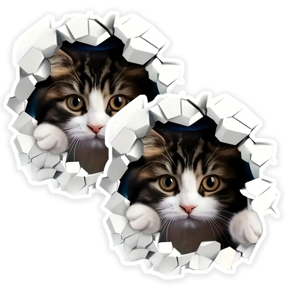 2 Pieces 12x12cm Realistic 3D Effect Peeking Cat Car Bumper Window Sticker for Truck