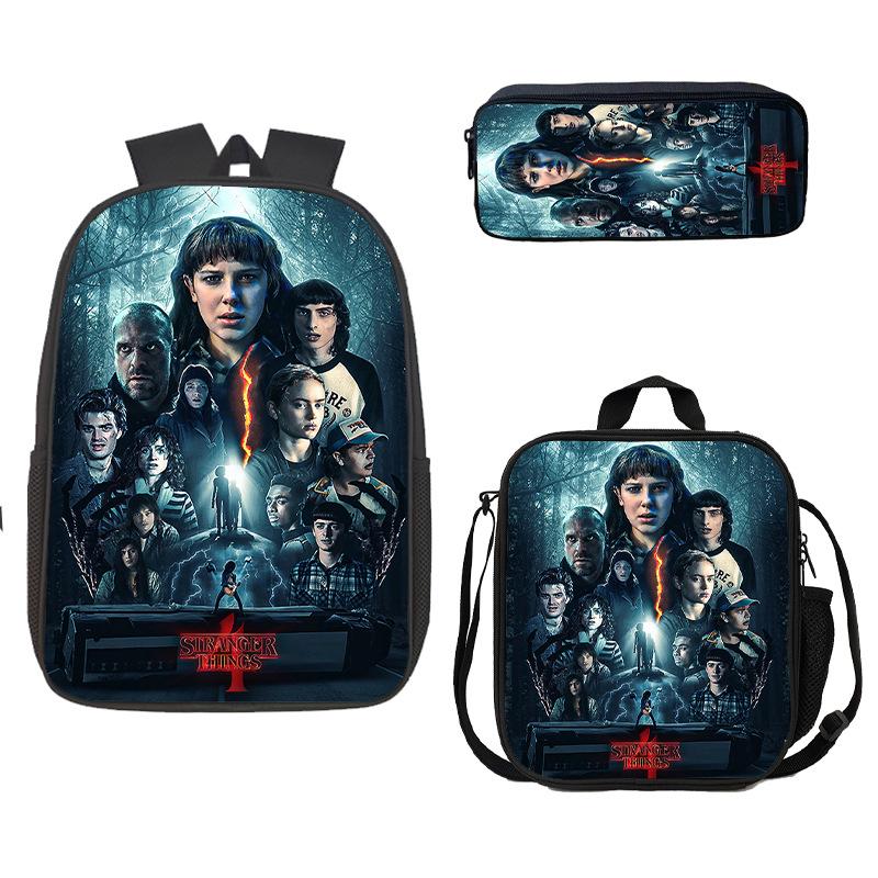 Stranger Things Schoolbag, Pencil Bag, Meal Bag To Map Z Three-Piece Large-Capacity Backpack Colorful