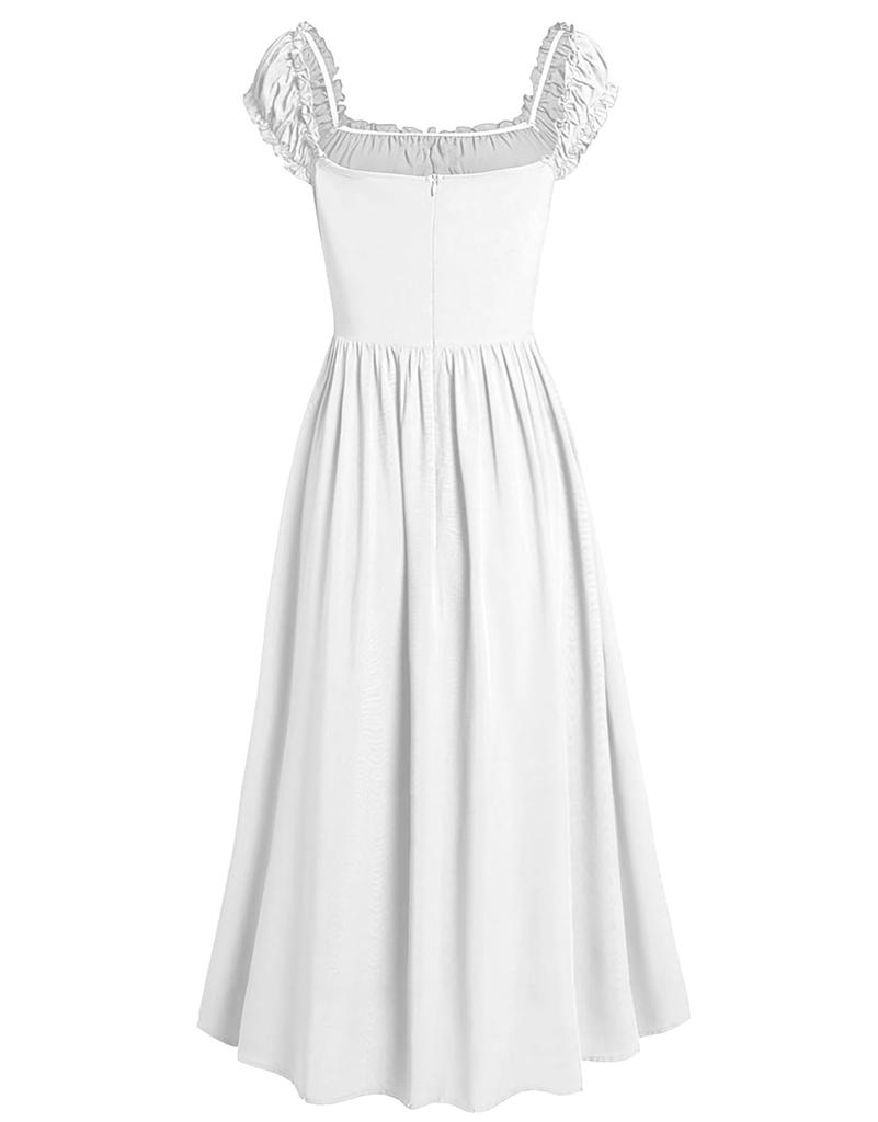 QOOLY Medieval Court Halloween Retro Chic Size S Women's Dress, Costume, Cosplay, Gothic, Style, White,