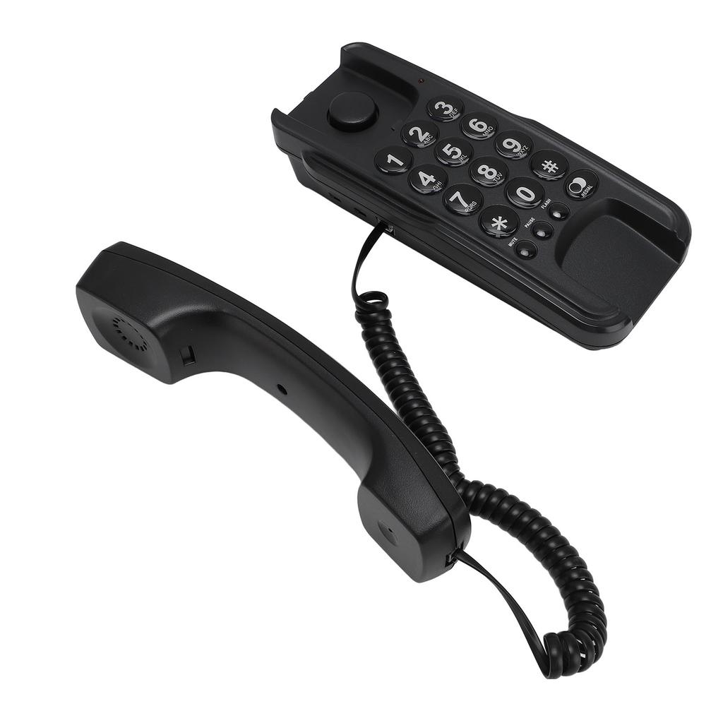 Wall Mount Phone Corded Volume Adjustable Ringer Redial Wall Telephone for Hotel Office Black