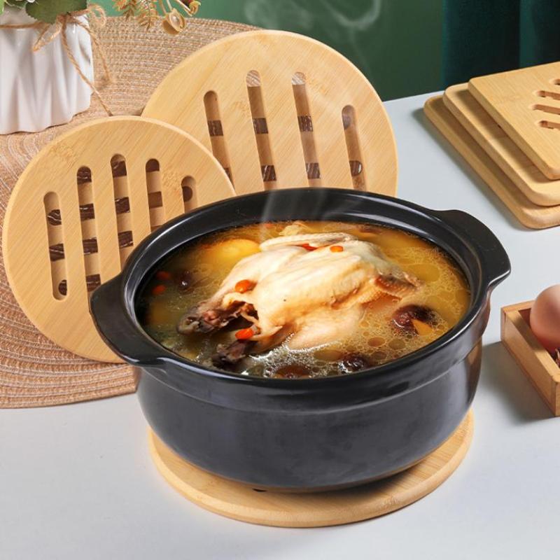 Portable Placemat Thickened Circular Square Household Coaster Hollowed Out Bamboo Insulation Mat Dining Table Mat