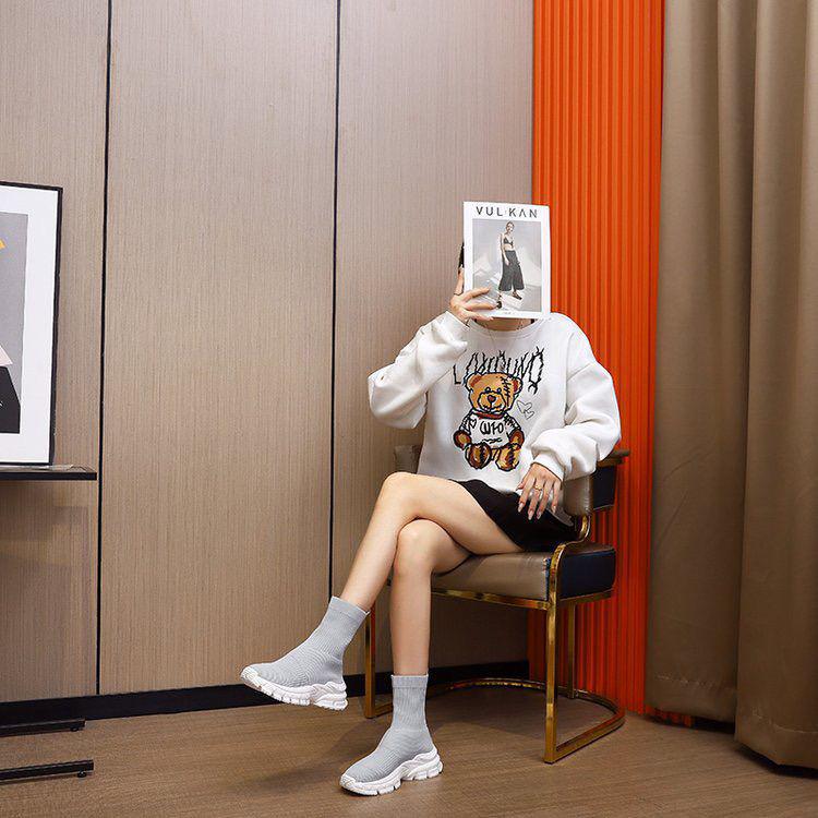 

Женские ботильоны на высоком каблуке в корейском стиле 2025 года: Эластичный носок, Толстая подошва, Увеличивающий рост, Спортивный, Вязаный повседневный. Mesh