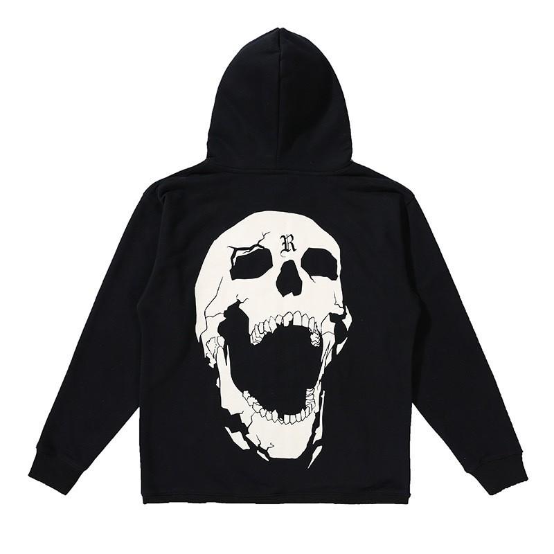 Mens Oversized Hoodie With Embroidered Skull Spine Design Streetwear Casual Pullover Cotton Blend Loose Fit