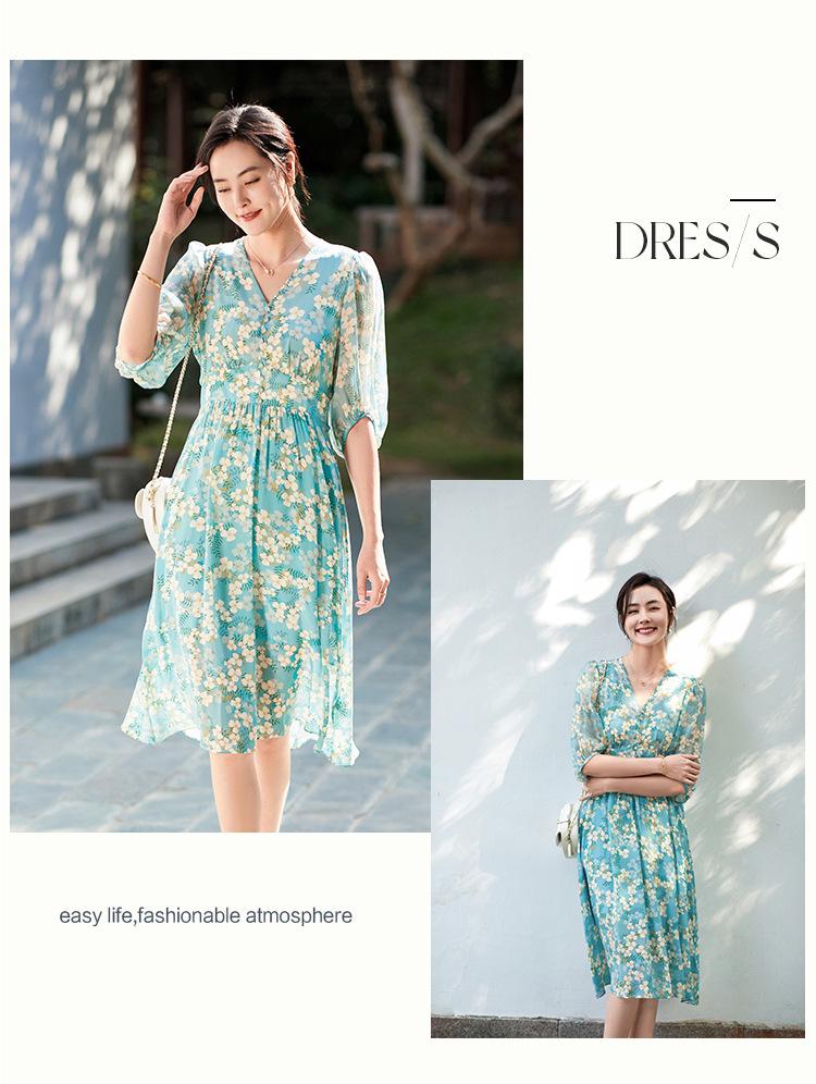 Elegant Silk Dress with Waist-Cinched Print