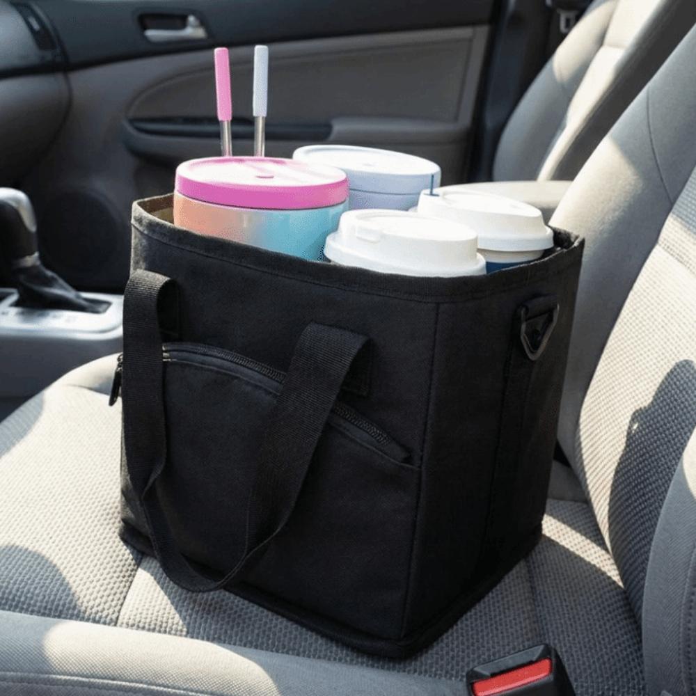 No-Spill Car Drink Carrier Bag 4 Compartment Insulated Vehicle Drink Storage Bag Large Capacity Leak Proof Water Bottle Holder