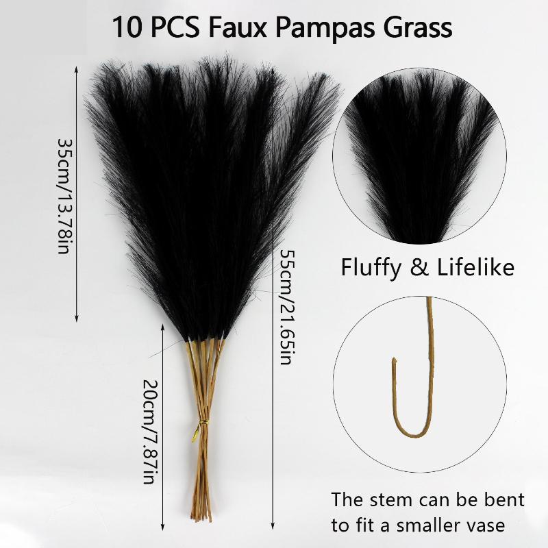 10pcs/20pcs Black Artificial Pampas Grass Fluffy Faux Boho Chic Decor Vase Fillers Wedding Engagement Centerpieces Wedding Decor