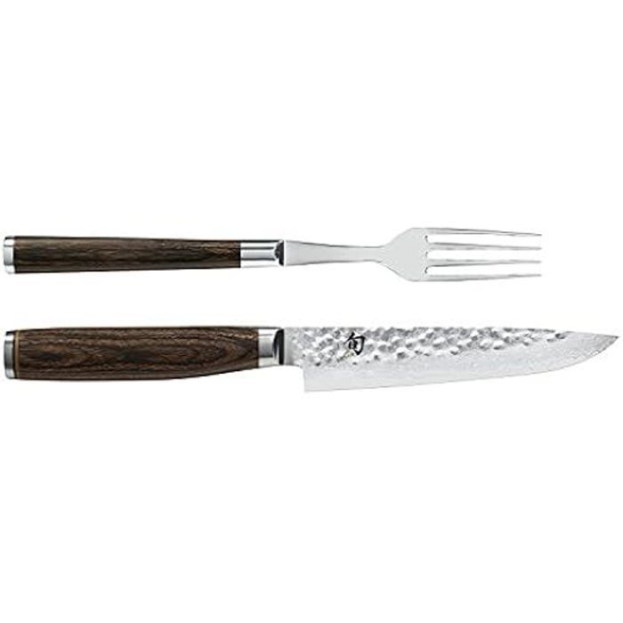 KAI Shun Premier Tim Mälzer Ensemble De Couverts Japonais 2 Pièces - Fourchette 22 Cm Totale + Couteau À Steak 25 Cm Totale - Acier