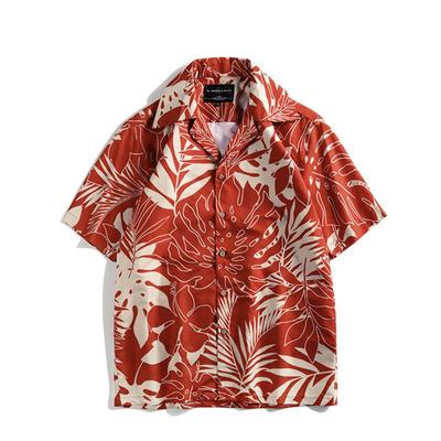 American Casual Plant Flower Print Shirt Chic Hawaiian Shirt Short Sleeve Men's and Women's Retro Harajuku Large Size Trendy Vintage