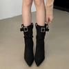 Fashion Women Sexy Pointed Toe Mid-Calf Boots 2024 High Quality Ladies Shoes Slip-on Women's Boots Fashion Belt Buckle Modern Boots