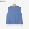 ZANZEA Women Casual Lace Splice Summer Round Neck Sleeveless Tank Tops