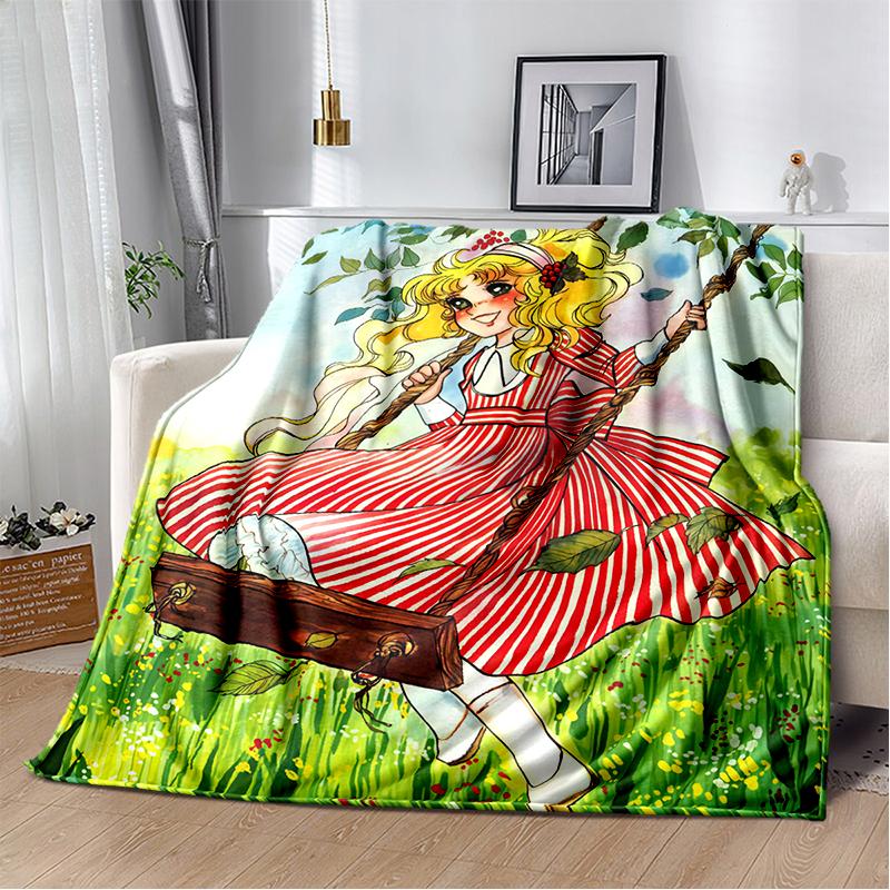 Candy Candy 29 Styl Nowy Retro Kreskówkowa Dziewczyna Anime Miękki Pluszowy Koc, Flanelowy Koc Narzuta do Salonu Sypialni Sofa Prezent dla Dziecka