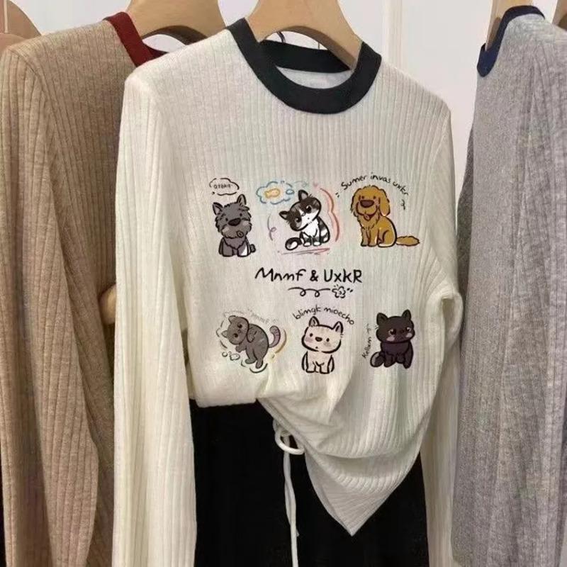 

Stylish and Contrasting Color Long-sleeved Sweater for Women with Niche Design and Versatile Top M белый