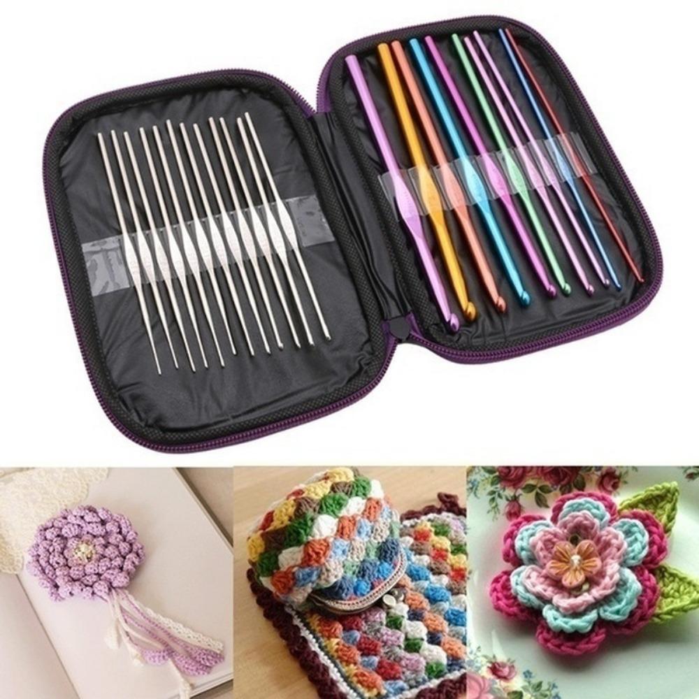 22Pcs Stainless Steel Crochet Hooks Sweater Knitting Needles with Case for Handle Weave Craft Tool