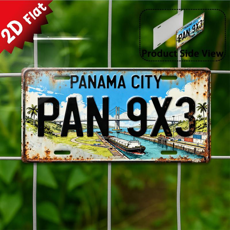 D Flatpc Vintage Metal Sign Decorative Only Outdoor Plaque  Wall Decor PAN X Metal Sign with Panama City Landmark