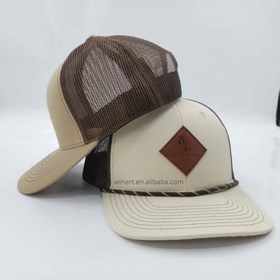 Custom Logo Fishing Leather Patch Polyester 6 Panel Mesh Snapback Gorras Richardson 112 Trucker Hats Caps