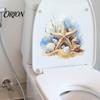 Toilet Seat Stickers Watercolor Starfish Sticker, Beach Seashell And Conch Water Tank Waterproof Decorative Decals PVC Cover Decal, Self-Adhesive Lid
