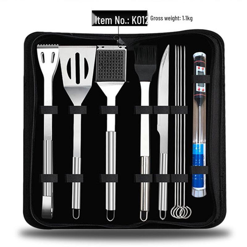 Meigo Stainless Steel BBQ Tool Set, 32 Pieces, with Portable Cloth and Aluminum Case Options, New.