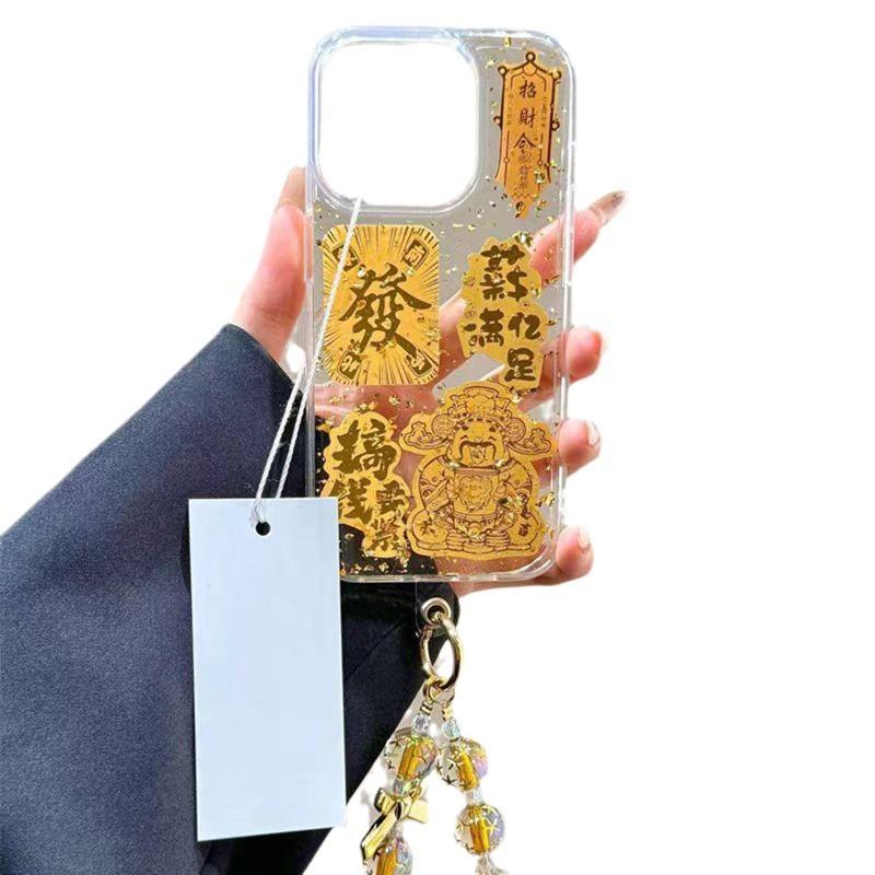 Guofeng Gold Foil God of Wealth is suitable for iPhone 16 Proma phone case, 15 Pro/14 Good Luck 13/12