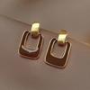Retro Hollow Brown Square Dangle Earrings for Women Coffee Enamel Oil Geometric Metal Drop Earring Girls Party Charm Jewelry