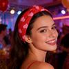 Bentișă Lățime Mare cu Imprimeu Inimi Noduri din Pânză Făcute Manual Design Anti-Alunecare Bentișă Fundiță Accesoriu Păr Petrecere