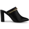 Allegra K Women's Black Block Heel Pointed Toe Chain Mule Sandals, Size 22.5