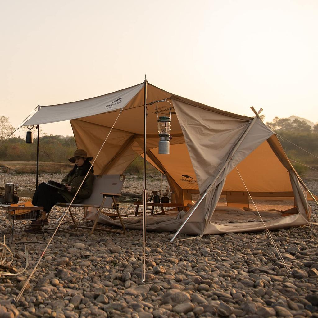Naturehike Boutique officielle Tente Lodge Tente à ossature Polycoton TC Ventilation Installation facile Double couche Camping familial Chambre avant Maille Tissu en coton