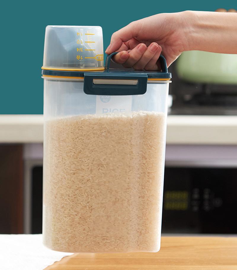 Contenitore per detersivo in polvere da 3 litri, contenitore per chicchi di riso da cucina in plastica, contenitore per detersivo in polvere da bucato con bocca di versamento