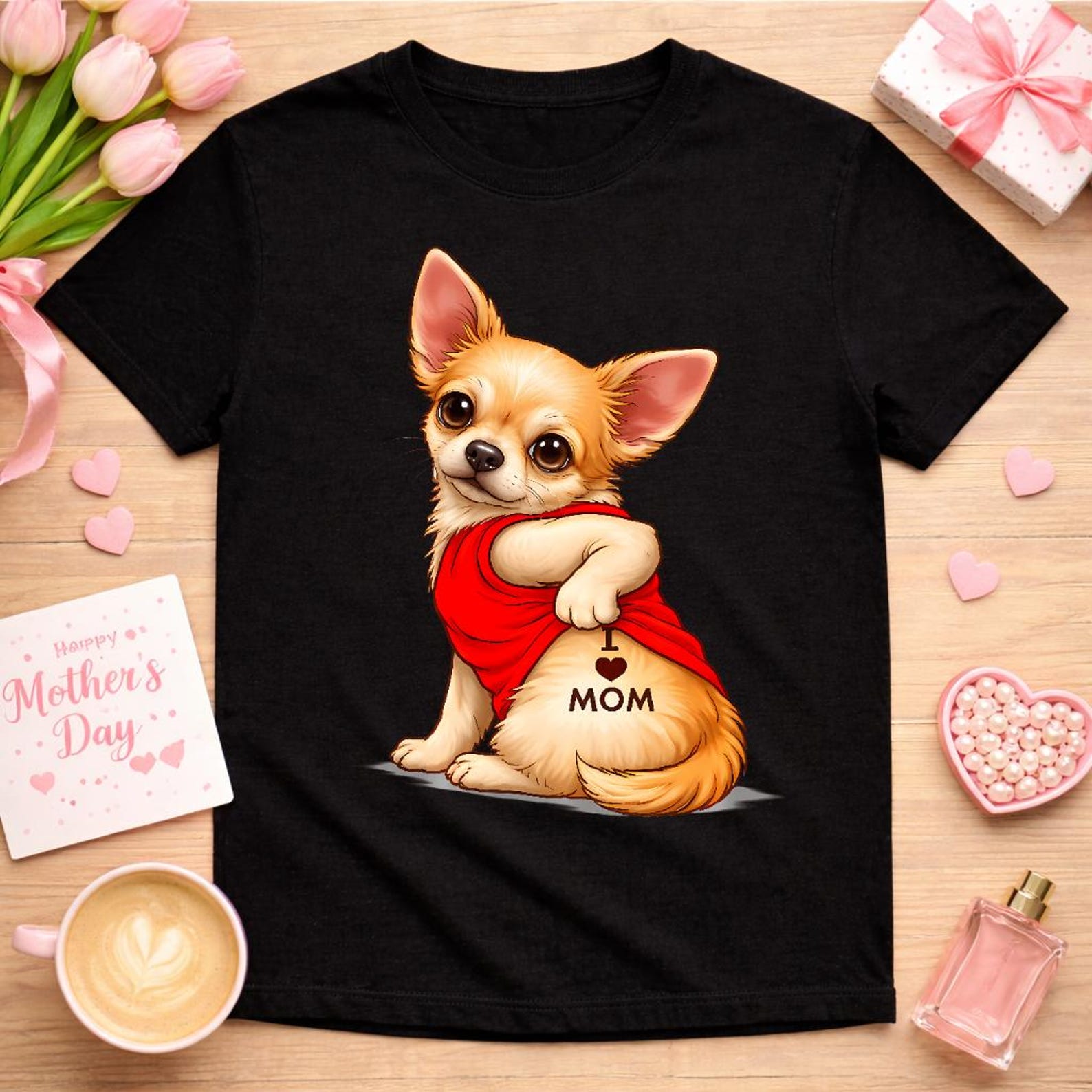 I Love Mom Tattoo Chihuahua Shirt, Funny Dog Lover Mothers Day, Chihuahua Mom Tee, Cute Tattoo Dog, Chihuahua Lover Gift, Pet Owner S