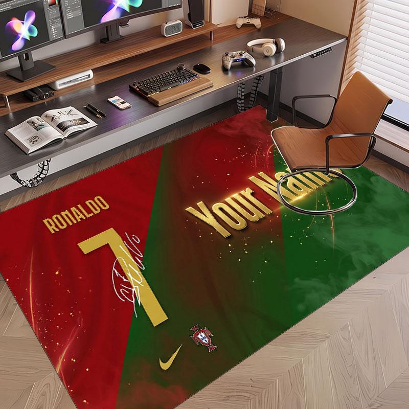 Custom Rug Cristiano Ronaldo Pattern Print Name Text Soft Non‑Slip Floor Carpet for Home Indoor Decoration
