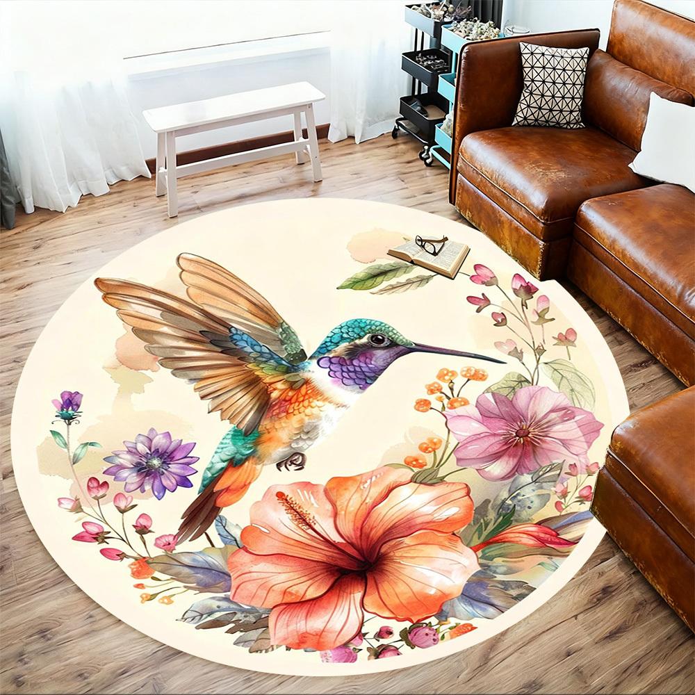 1pc Hummingbird Flowers Round Chair mat office Area Rug - Non-Slip, Floor Mat for Office, Bedroom, Ideal home decor gift c0112148
