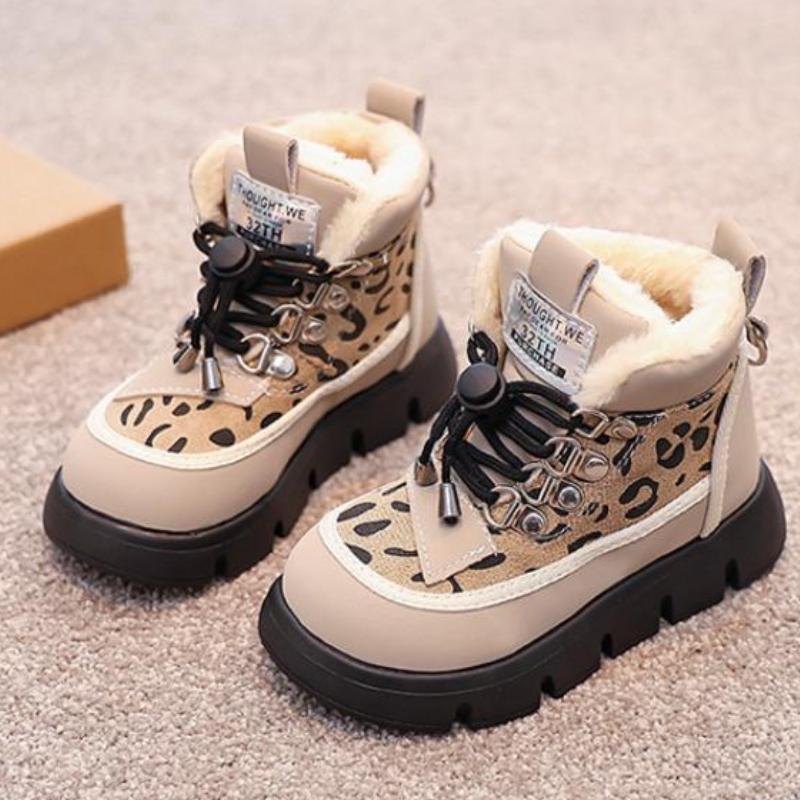 Kinder Schneestiefel mit Leopardenmuster, warm, dicksohlig, Winter, Mädchen, weichsohlig, bequem, lässig, Plüschstiefel