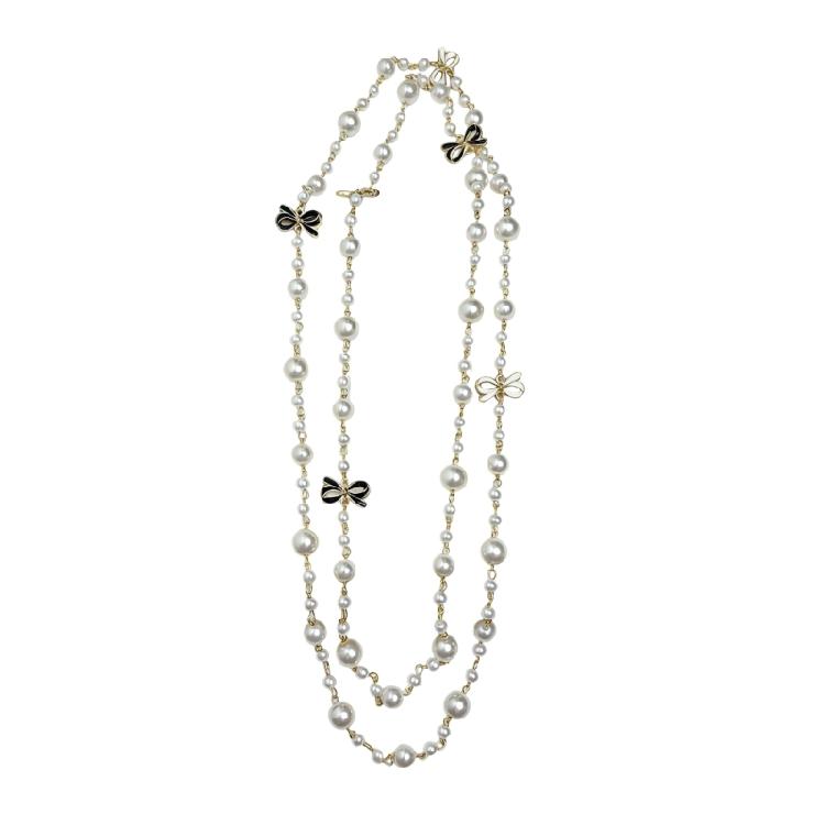 

Двухслойное ожерелье с бантом и жемчугом для женщин, легкая роскошь, изысканная цепочка для свитера, аксессуар для темперамента 1