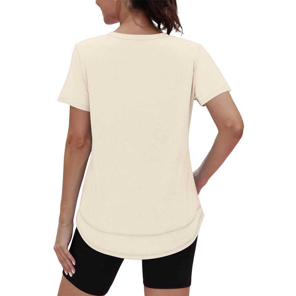 Women's Casual Loose-Fit Fashionable -Color Short-Sleeve V-Neck Pullover T-Shirt