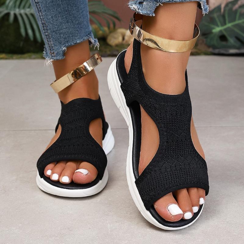 Spring and summer new fashionable large-size flat-bottomed fly-woven women's sandals