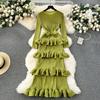 High-end banquet dress, high-end light luxury, niche ruffle edge cake skirt, heavy industry pleated slim-fitting long dress