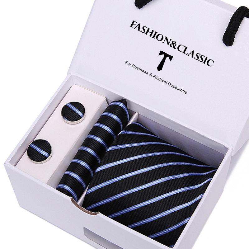 Men's Tie Gift Set: Striped & Polka Dot Tie, Pocket Square, Cufflinks
