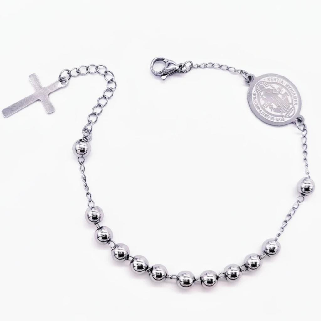 5mm Edelstahl Perle Religiöses Kreuz Armband