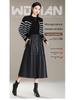 High-Waisted Genuine Leather Midi Skirt for Women - Autumn/Winter 2025 Collection with Elastic Hem