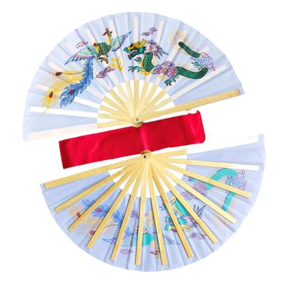 Single-Sided Tai Chi Ring Fan Bamboo Ribs Kung Fu Martial Arts Performance Dance Fan Dragon and Phoenix Right Hand Fold Hand Fan