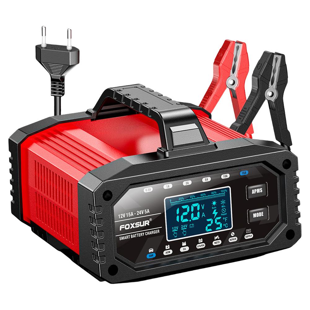 15A 12V 24V Car Battery Charger Smart Charger Moto Battery Charger for Car Truck Boat RV ATV AGM LiFePo4 Batteries