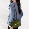 Autumn Casual Loose Design Splicing Chiffon Ruffle Edge Haze Blue Long Sleeved Round Neck Sweatshirt for Women
