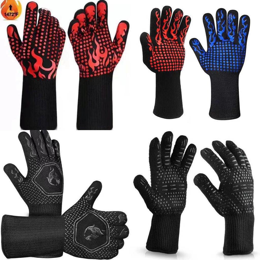 Piece BBQ Gloves Microwave Gloves High Temperature Resistance Barbecue Glove Oven Mitts 500 800 Degree Fireproof Grill Glove