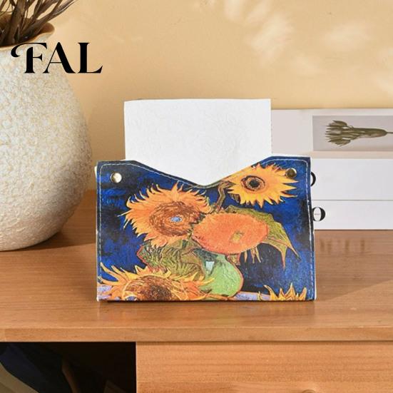 Accessorio per fazzoletti per la casa moderna, Copri scatola in pelle PU con motivo Rosa Selvatica/Girasole, Organizer pieghevole da scrivania, Portatovaglioli Multiuso