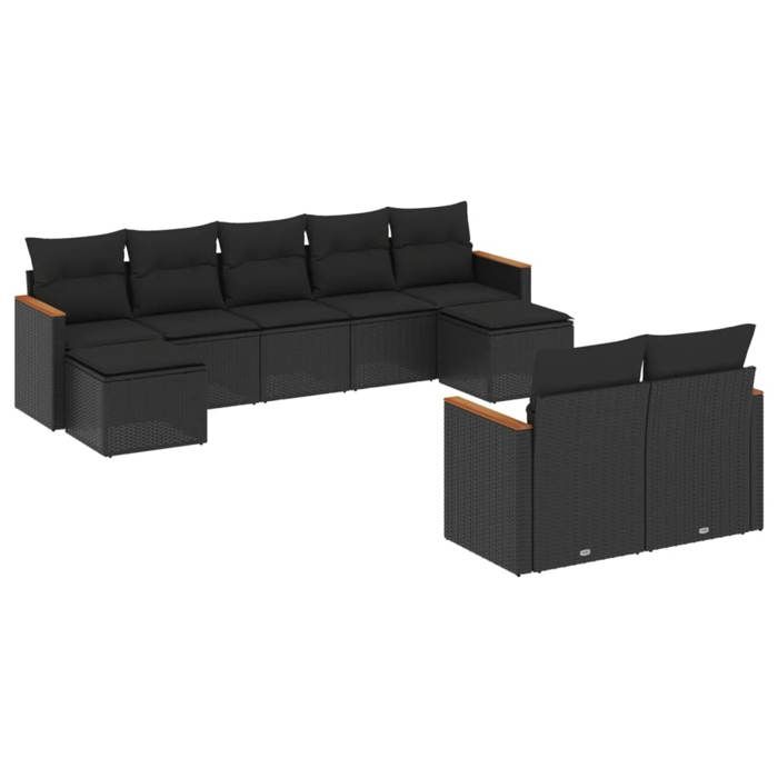 VidaXL Salon de Jardin avec Coussins 9 pcs, Canapés de Terrasse, Ensemble de Meubles de Patio, Mobilier d'Extérieur, Noir 3258800